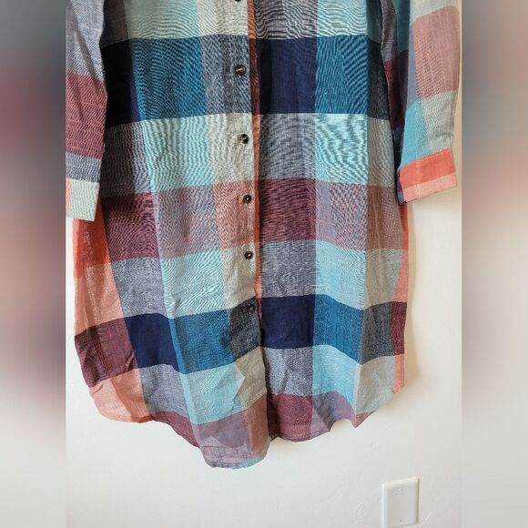 Plaid Shirtdress Red Blue Checkered Lightweight Boho Hippie Teacher Artsy Small - Picture 6 of 12
